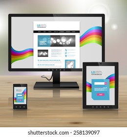 Color application template design for corporate identity with rainbow stripes. Stationery set