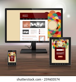 Color application template design for corporate identity with round central element. Stationery set