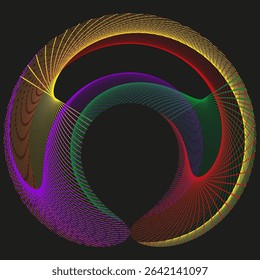Color arc figure. Rainbow spiral form. Vector circular shape. Abstract illusion icon.