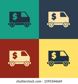 Color Armored truck icon isolated on color background. Vintage style drawing. Vector Illustration