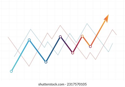 Color arrow graph swing and rise up. grow up graph concept.