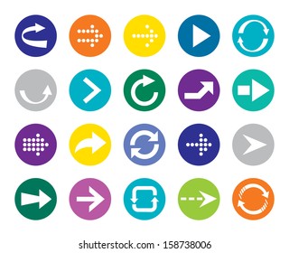 Color Arrow sign vector icon set. Simple circle shape internet button.