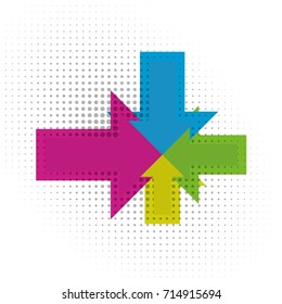 Color arrows aiming to one center with dots background.