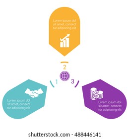 Color Arrows arranged in circle, pointing inside the circle. Template for infographic numbered three positions.