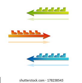 color arrows with boots and reflection on white background