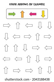 Flechas de color por esquema. Juego educativo de matemáticas para niños.