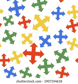 Color Arrows in four directions icon isolated seamless pattern on white background. Vector.