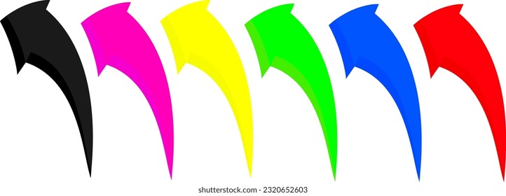 Las flechas de color muestran los iconos. Espacio para sitio web. Símbolos para botón aislados en fondo blanco. Diseño vectorial reemplazable.