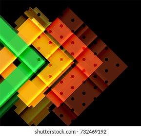 Flechas de color sobre fondo negro. Ilustración del vector