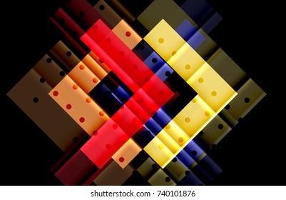Flechas de color sobre fondo negro. Ilustración del vector