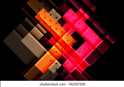Flechas de color sobre fondo negro. Ilustración del vector