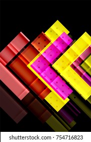 Flechas de color sobre fondo negro. Ilustración del vector