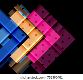 Flechas de color sobre fondo negro. Ilustración del vector