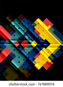 Flechas de color sobre fondo negro. Ilustración del vector
