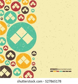 Color arrows on desert yellow grunge background, retro pattern with decorative shapes, vector illustration.
