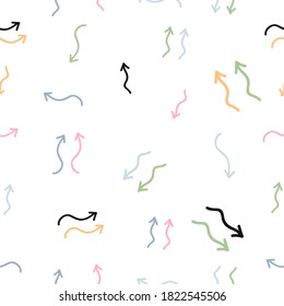 Color arrows seamless pattern. Hand drawn  symbol. Trendy vector abstract pieces. Hand drawn modern design for card, print on clothes. Doodle stock illusration perfect for textile prints, kids design