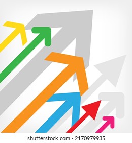 Color arrows set grows up success sign on white background. Business growth symbol. Financial profit template