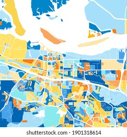 Color art map of  Antioch, California, UnitedStates in blues and oranges. The color gradations in Antioch   map follow a random pattern.