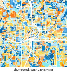 Color art map of  Atlanta, Georgia, UnitedStates in blues and oranges. The color gradations in Atlanta   map follow a random pattern.