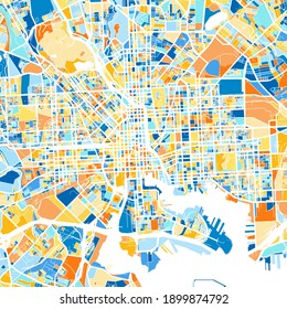 Color art map of  Baltimore, Maryland, UnitedStates in blues and oranges. The color gradations in Baltimore   map follow a random pattern.