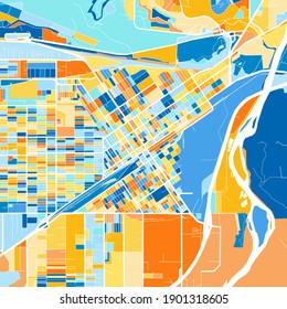 Color art map of  Billings, Montana, UnitedStates in blues and oranges. The color gradations in Billings   map follow a random pattern.