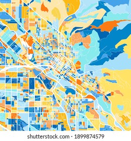 Color art map of  Boise, Idaho, UnitedStates in blues and oranges. The color gradations in Boise   map follow a random pattern.