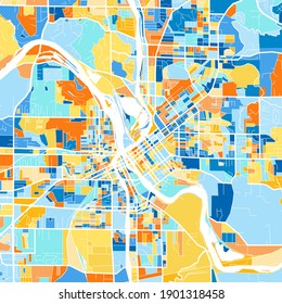 Color art map of  CedarRapids, Iowa, UnitedStates in blues and oranges. The color gradations in CedarRapids   map follow a random pattern.