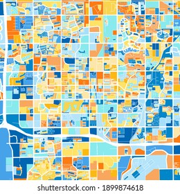 Color art map of  Chandler, Arizona, UnitedStates in blues and oranges. The color gradations in Chandler   map follow a random pattern.