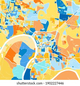 Color art map of  Clarksville, Tennessee, UnitedStates in blues and oranges. The color gradations in Clarksville   map follow a random pattern.