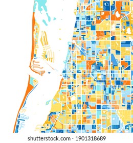 Color art map of  Clearwater, Florida, UnitedStates in blues and oranges. The color gradations in Clearwater   map follow a random pattern.