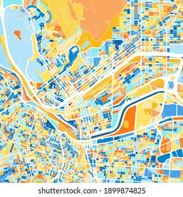 Color art map of  ElPaso, Texas, UnitedStates in blues and oranges. The color gradations in ElPaso   map follow a random pattern.