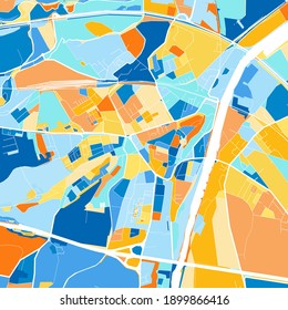 Mapa de arte en color de Enns, Alta Austria, Austria en azul y naranjas. Las gradaciones de colores en Enns   el mapa sigue un patrón aleatorio.