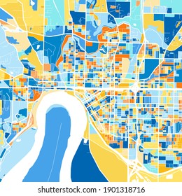 Color art map of  Evansville, Indiana, UnitedStates in blues and oranges. The color gradations in Evansville   map follow a random pattern.