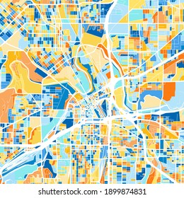 Color art map of  FortWorth, Texas, UnitedStates in blues and oranges. The color gradations in FortWorth   map follow a random pattern.