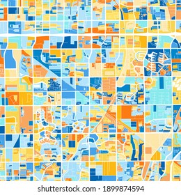 Color art map of  Gilbert, Arizona, UnitedStates in blues and oranges. The color gradations in Gilbert   map follow a random pattern.