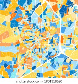 Color art map of  HighPoint, North Carolina, UnitedStates in blues and oranges. The color gradations in HighPoint   map follow a random pattern.