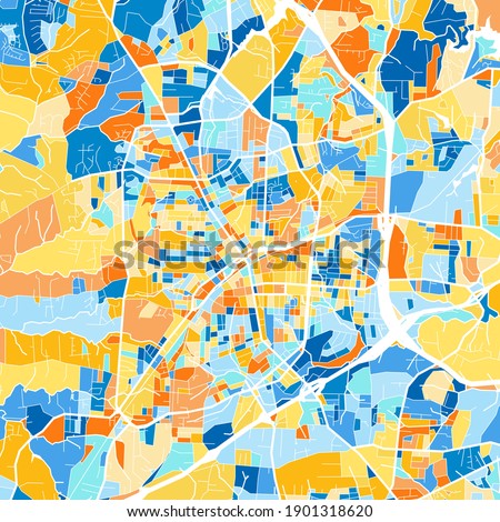 Color art map of  HighPoint, North Carolina, UnitedStates in blues and oranges. The color gradations in HighPoint   map follow a random pattern.