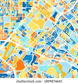 Color art map of  Irvine, California, UnitedStates in blues and oranges. The color gradations in Irvine   map follow a random pattern.