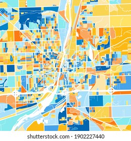 Color art map of  Joliet, Illinois, UnitedStates in blues and oranges. The color gradations in Joliet   map follow a random pattern.