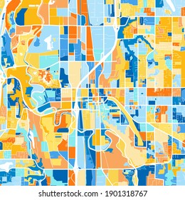 Color art map of  Kent, Washington, UnitedStates in blues and oranges. The color gradations in Kent   map follow a random pattern.