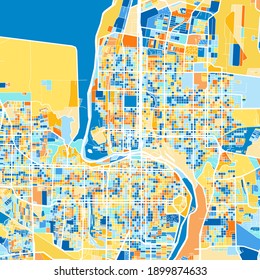 Color art map of  Laredo, Texas, UnitedStates in blues and oranges. The color gradations in Laredo   map follow a random pattern.