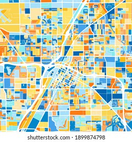 Color art map of  LasVegas, Nevada, UnitedStates in blues and oranges. The color gradations in LasVegas   map follow a random pattern.