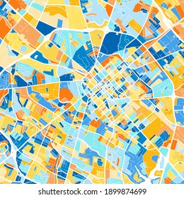 Color art map of  Lexington, Kentucky, UnitedStates in blues and oranges. The color gradations in Lexington   map follow a random pattern.