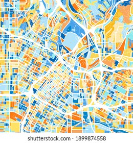 Color art map of  LosAngeles, California, UnitedStates in blues and oranges. The color gradations in LosAngeles   map follow a random pattern.