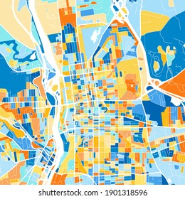 Color art map of  Manchester, New Hampshire, UnitedStates in blues and oranges. The color gradations in Manchester   map follow a random pattern.