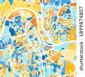 Color art map of  Nashville, Tennessee, UnitedStates in blues and oranges. The color gradations in Nashville   map follow a random pattern.