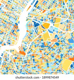 Color art map of  NewYorkCity, New York, UnitedStates in blues and oranges. The color gradations in NewYorkCity   map follow a random pattern.