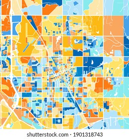 Color art map of  Norman, Oklahoma, UnitedStates in blues and oranges. The color gradations in Norman   map follow a random pattern.