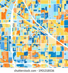 Color art map of  Norwalk, California, UnitedStates in blues and oranges. The color gradations in Norwalk   map follow a random pattern.