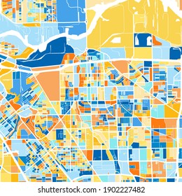 Color art map of  Pasadena, Texas, UnitedStates in blues and oranges. The color gradations in Pasadena   map follow a random pattern.